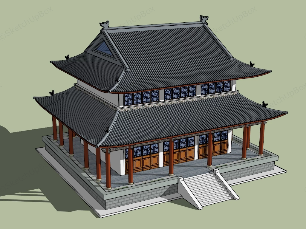 Main Buddha Hall sketchup model preview - SketchupBox