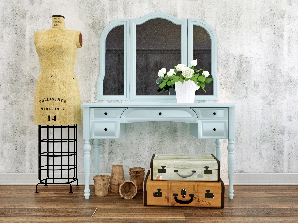 Retro Dressing Table With Mirror sketchup model preview - SketchupBox