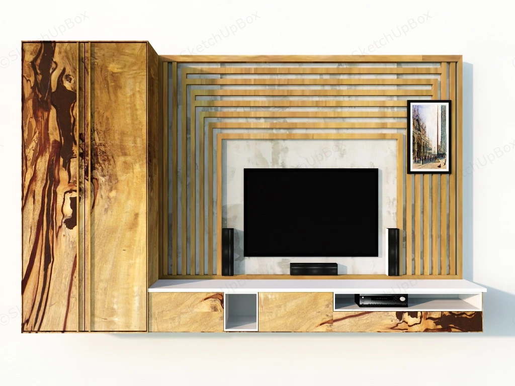 Orange TV Wall Unit Entertainment Center sketchup model preview - SketchupBox