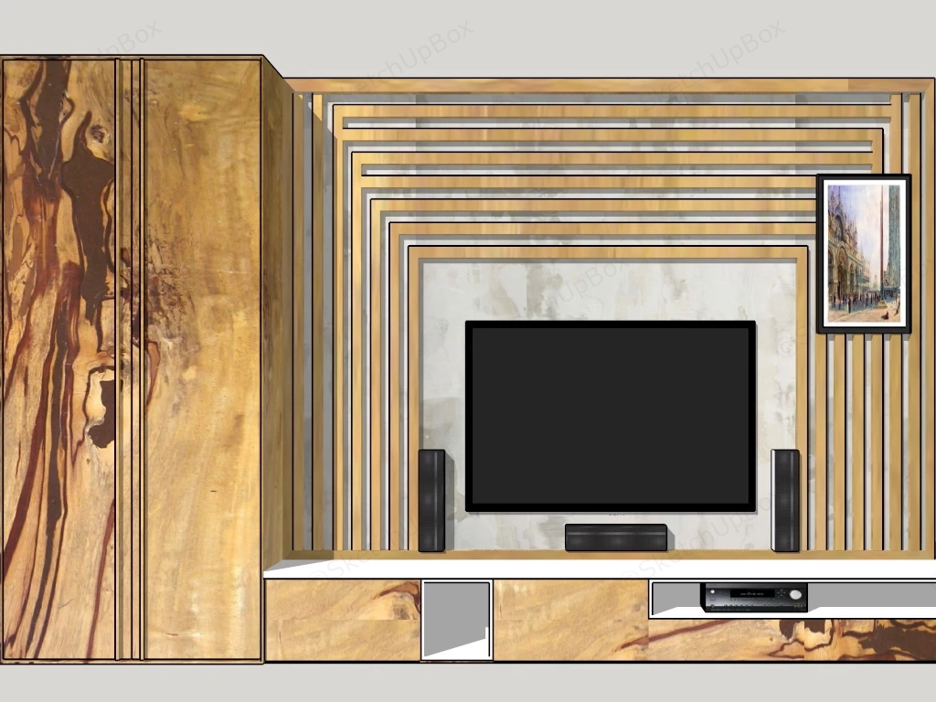 Orange TV Wall Unit Entertainment Center sketchup model preview - SketchupBox