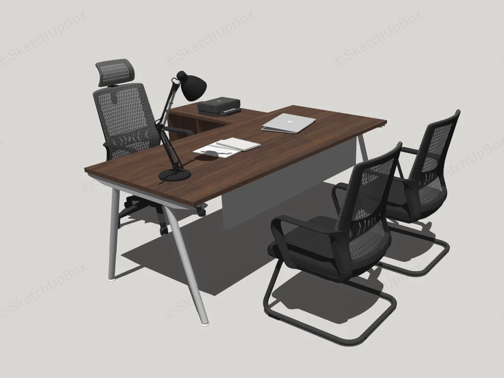 Modern Office Desk And Chairs sketchup model preview - SketchupBox