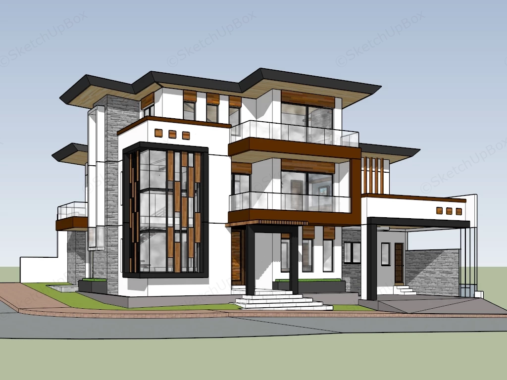 Modern Asian House Design sketchup model preview - SketchupBox