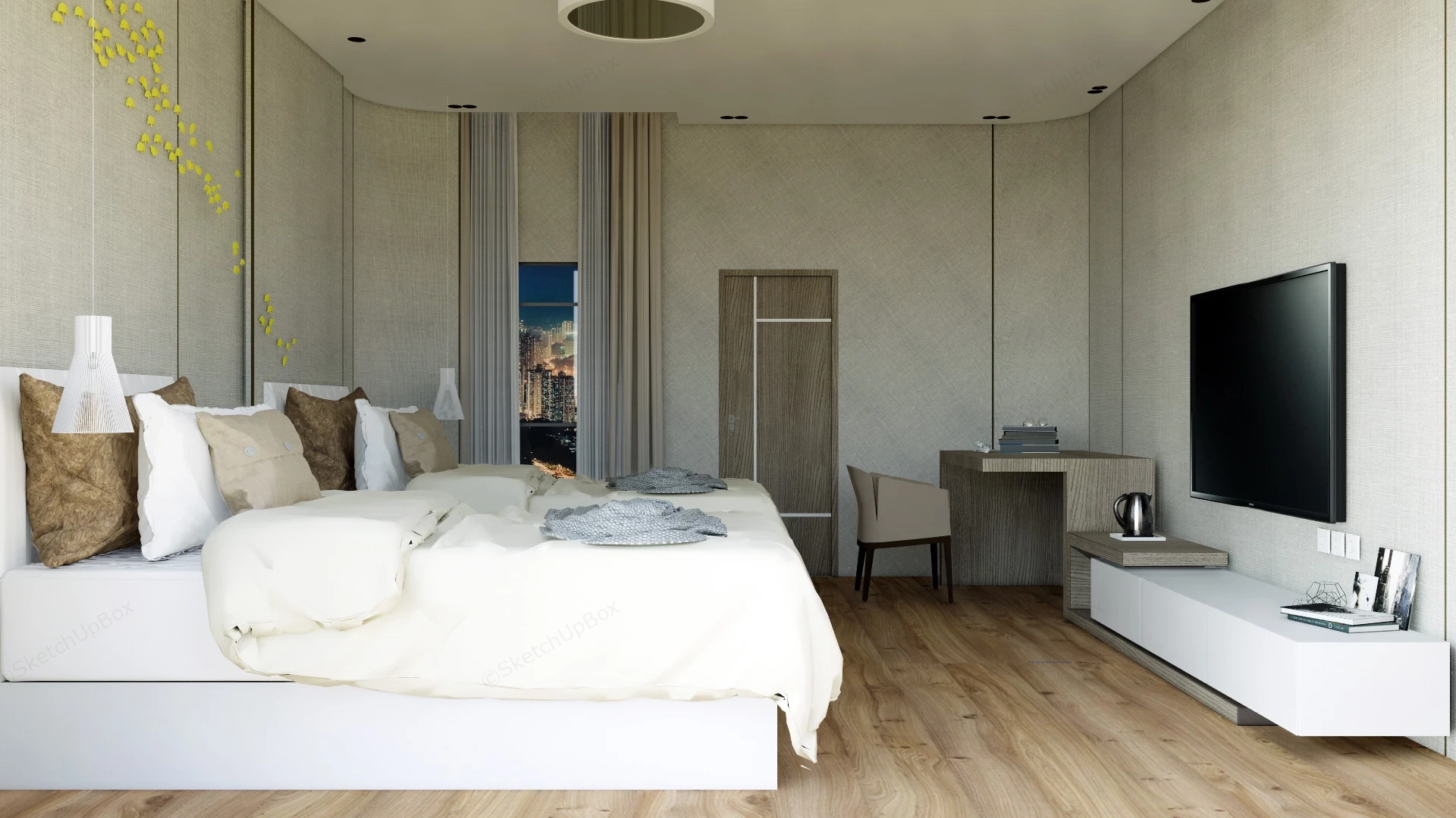 Standard Twin Bed Room sketchup model preview - SketchupBox