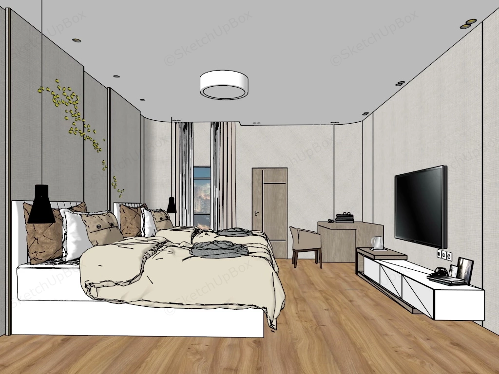 Standard Twin Bed Room sketchup model preview - SketchupBox