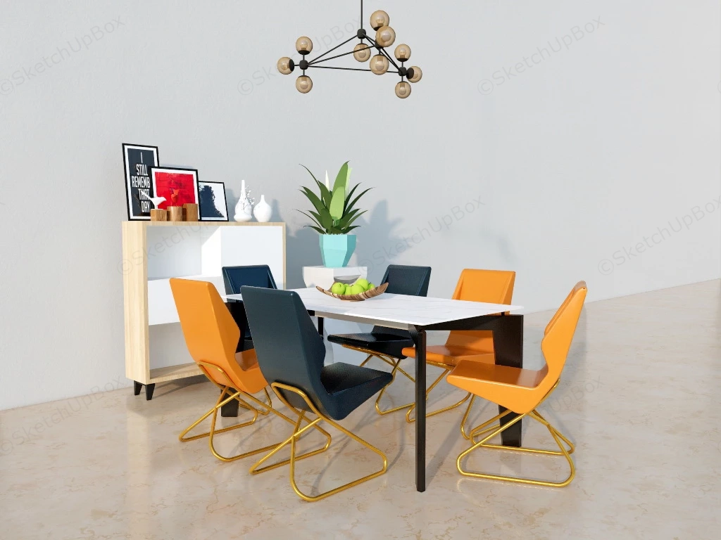 Mid Century Modern Dining Room Set sketchup model preview - SketchupBox