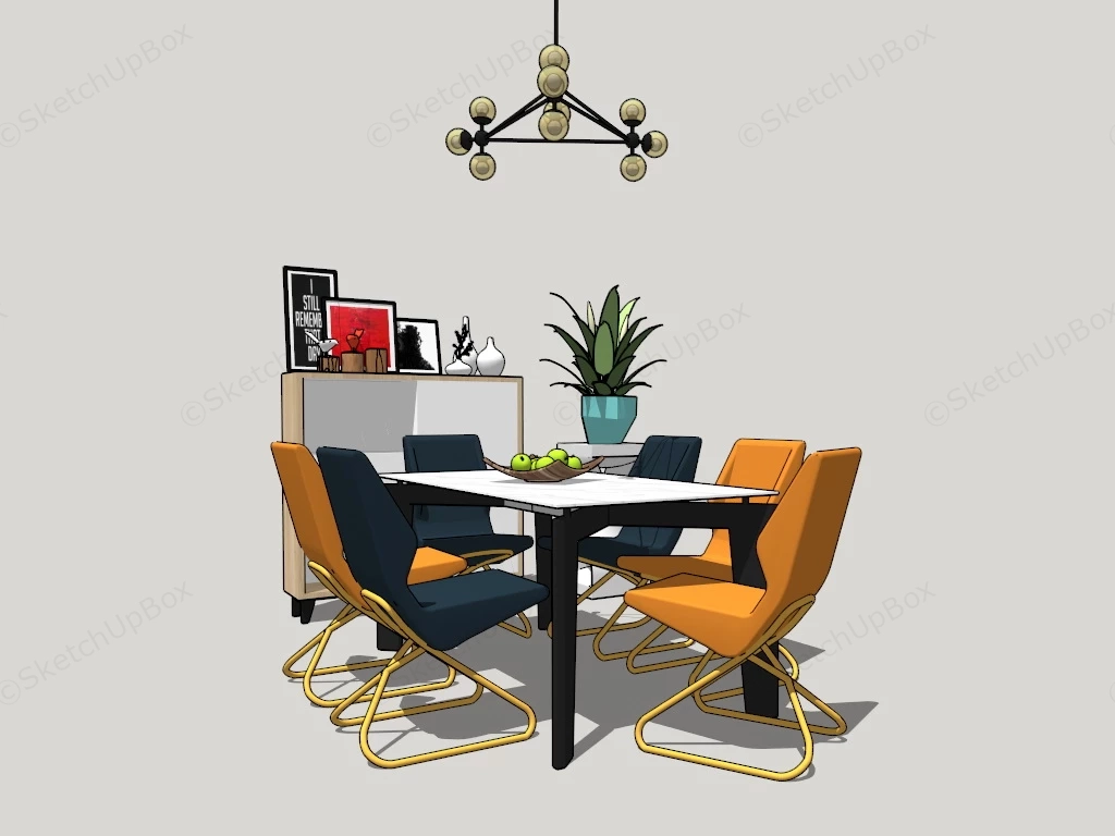 Mid Century Modern Dining Room Set sketchup model preview - SketchupBox