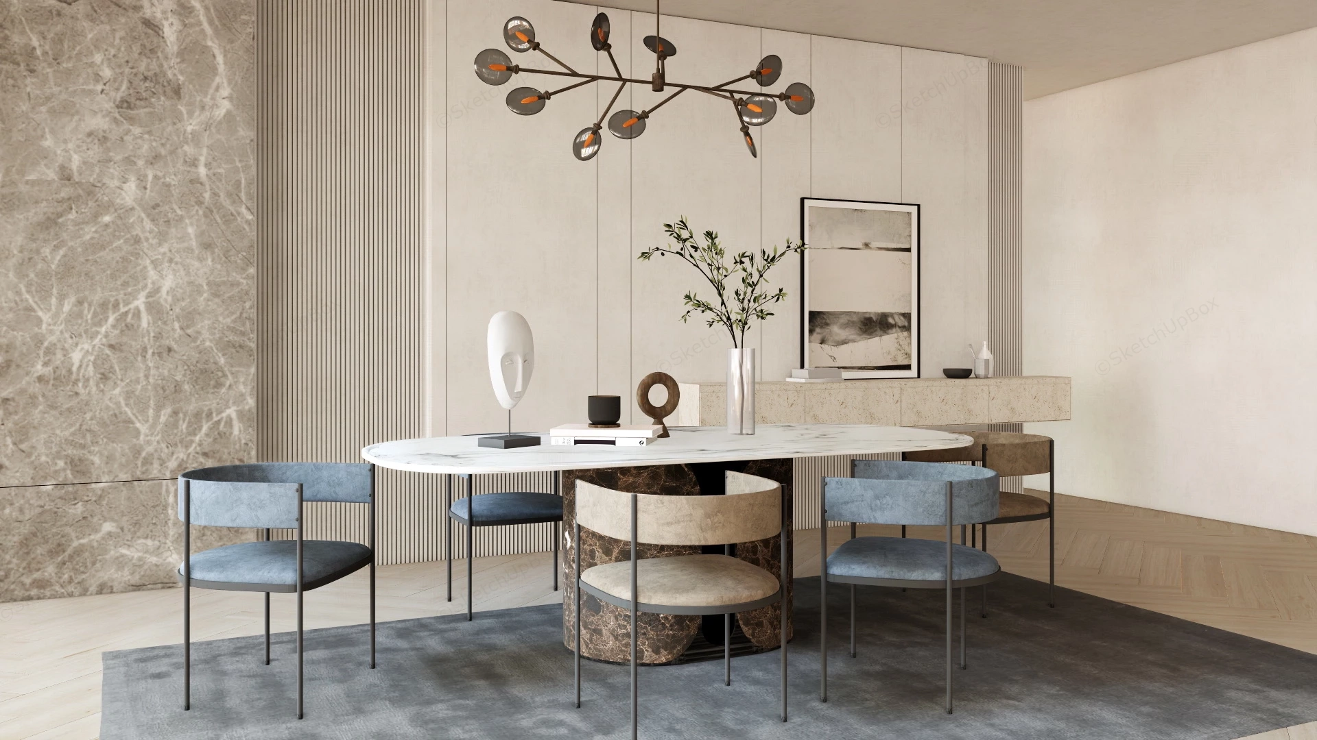 Modern Marble Dining Room Decor sketchup model preview - SketchupBox