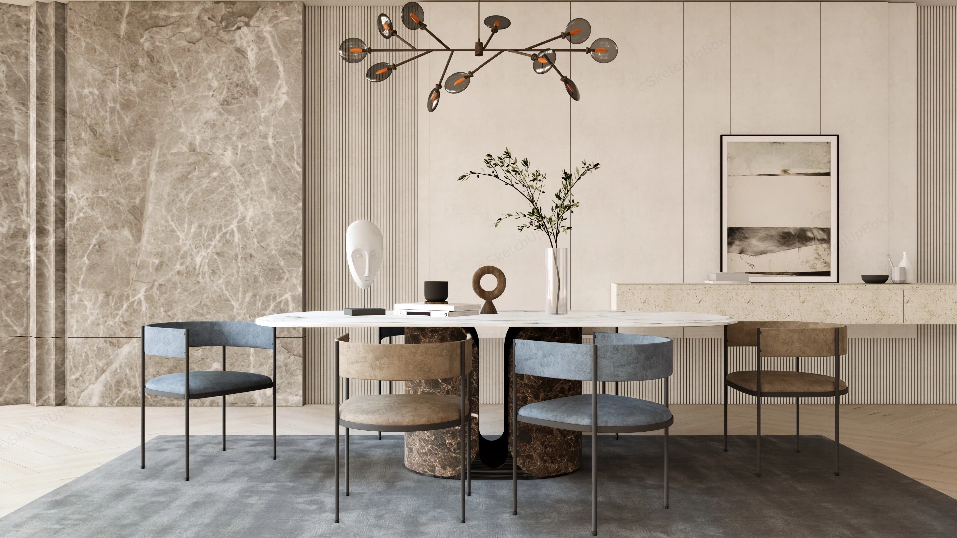Modern Marble Dining Room Decor sketchup model preview - SketchupBox