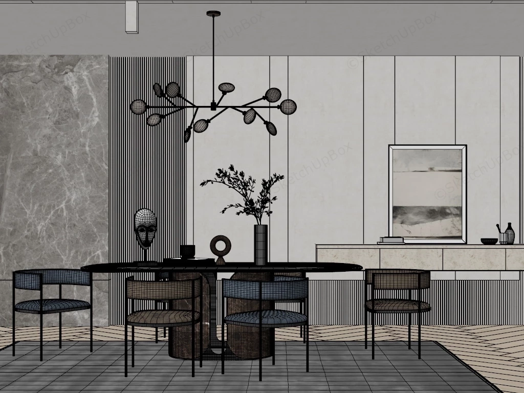 Modern Marble Dining Room Decor sketchup model preview - SketchupBox