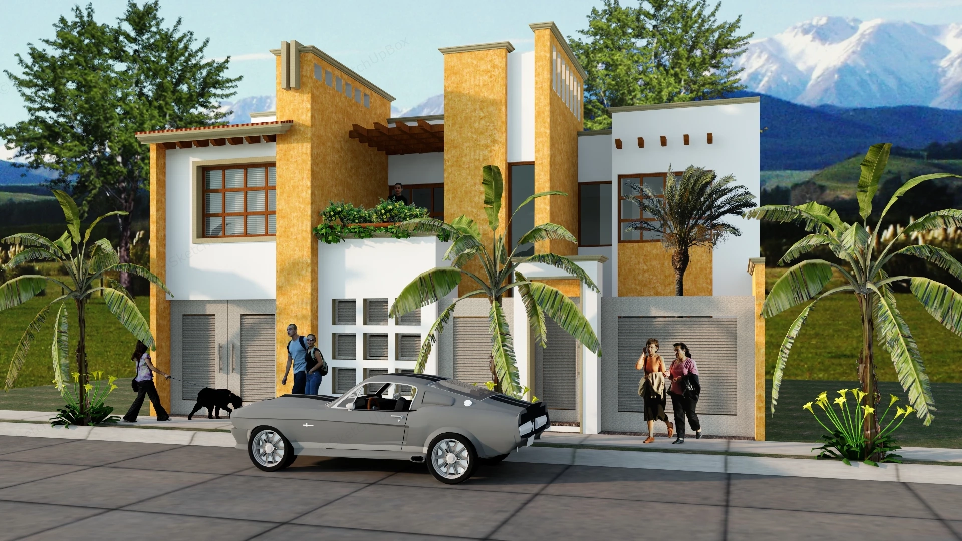 Bright Yellow House sketchup model preview - SketchupBox
