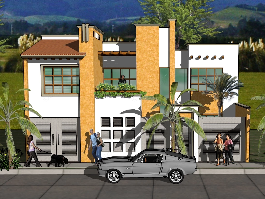 Bright Yellow House sketchup model preview - SketchupBox