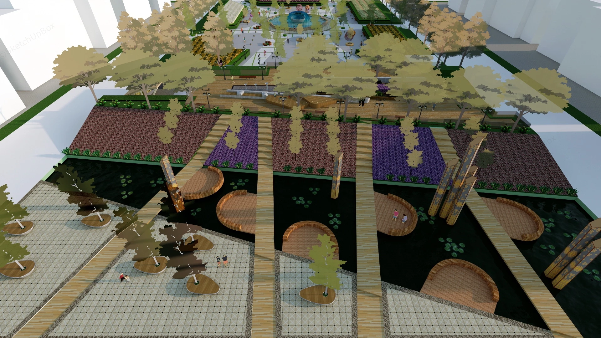Urban Plaza Landscape Design sketchup model preview - SketchupBox