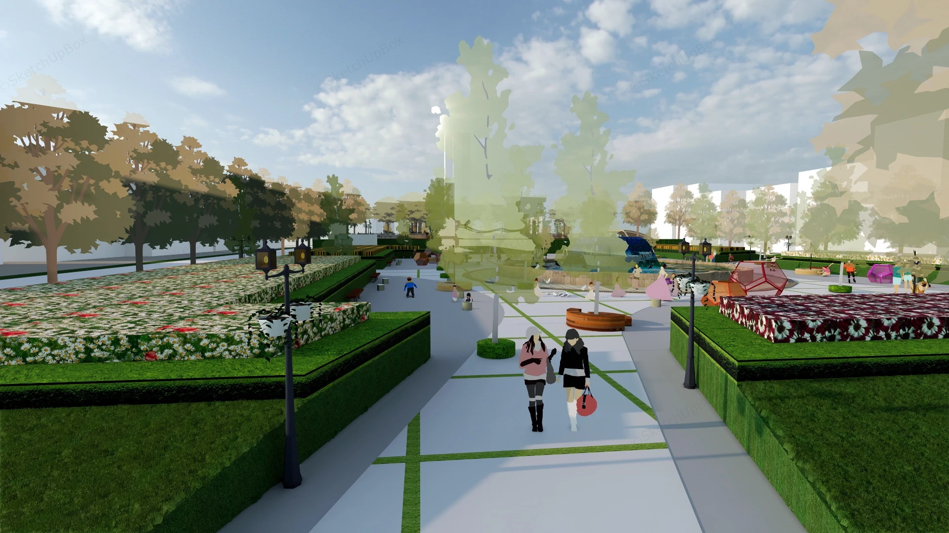 Urban Plaza Landscape Design sketchup model preview - SketchupBox