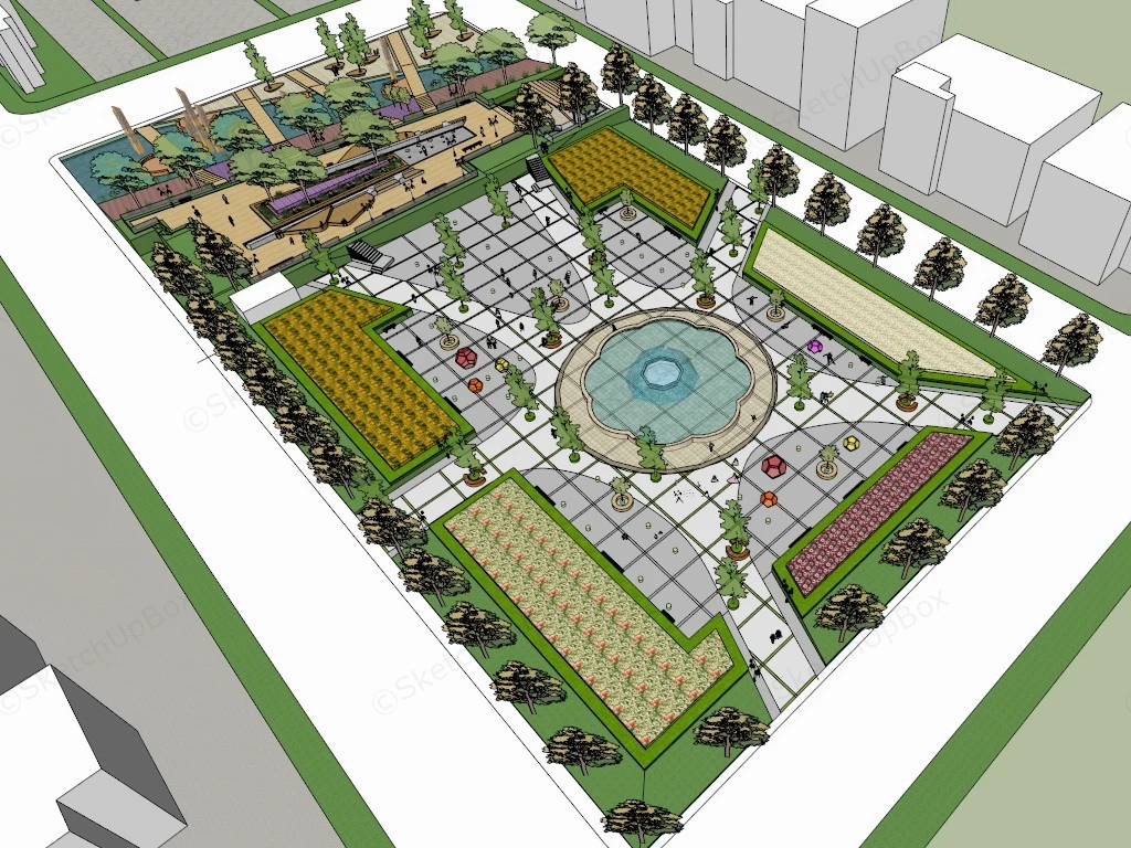 Urban Plaza Landscape Design sketchup model preview - SketchupBox