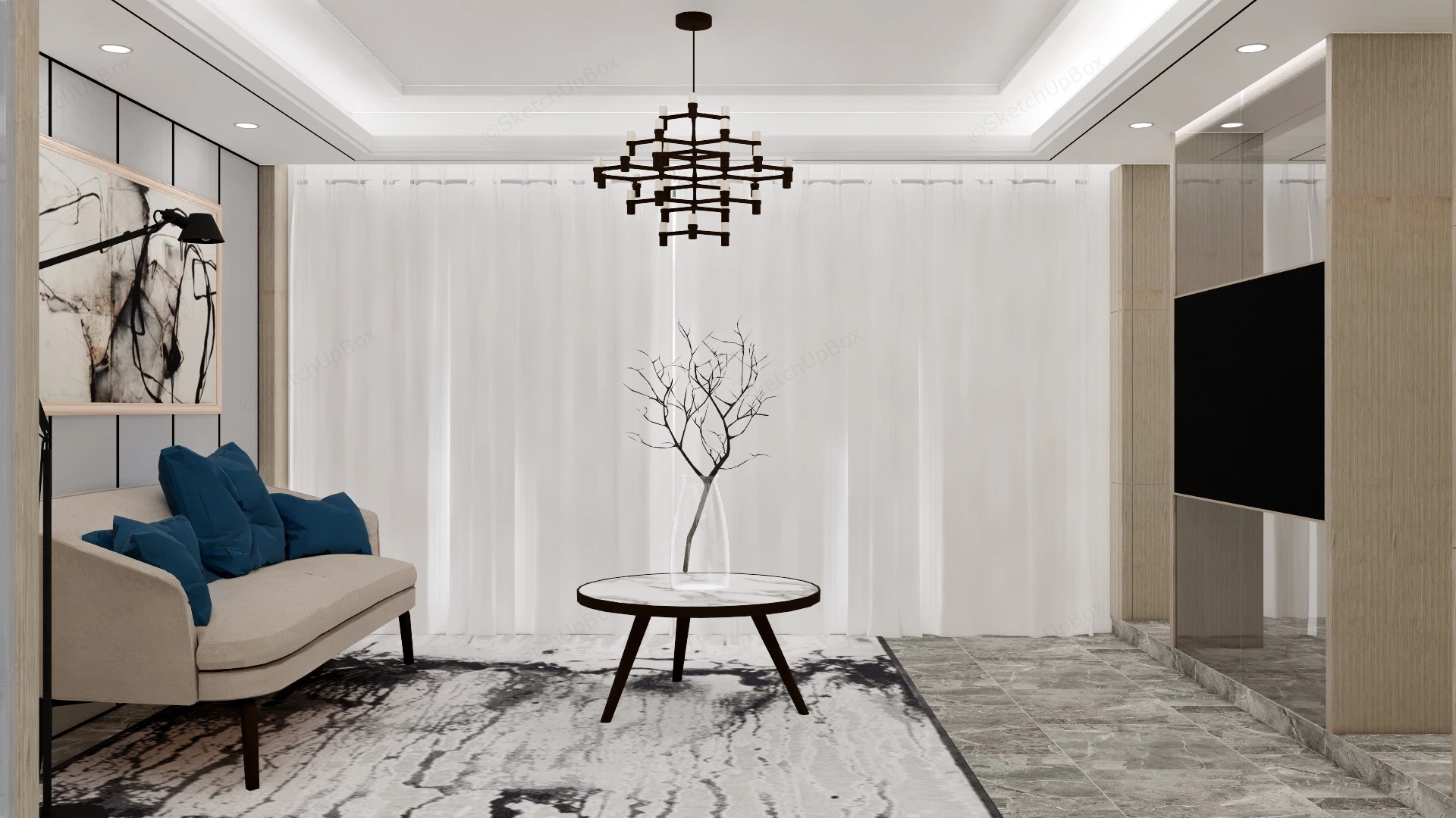 Minimalist Living Room And Dining Room Design sketchup model preview - SketchupBox