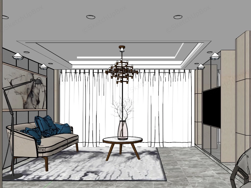 Minimalist Living Room And Dining Room Design sketchup model preview - SketchupBox