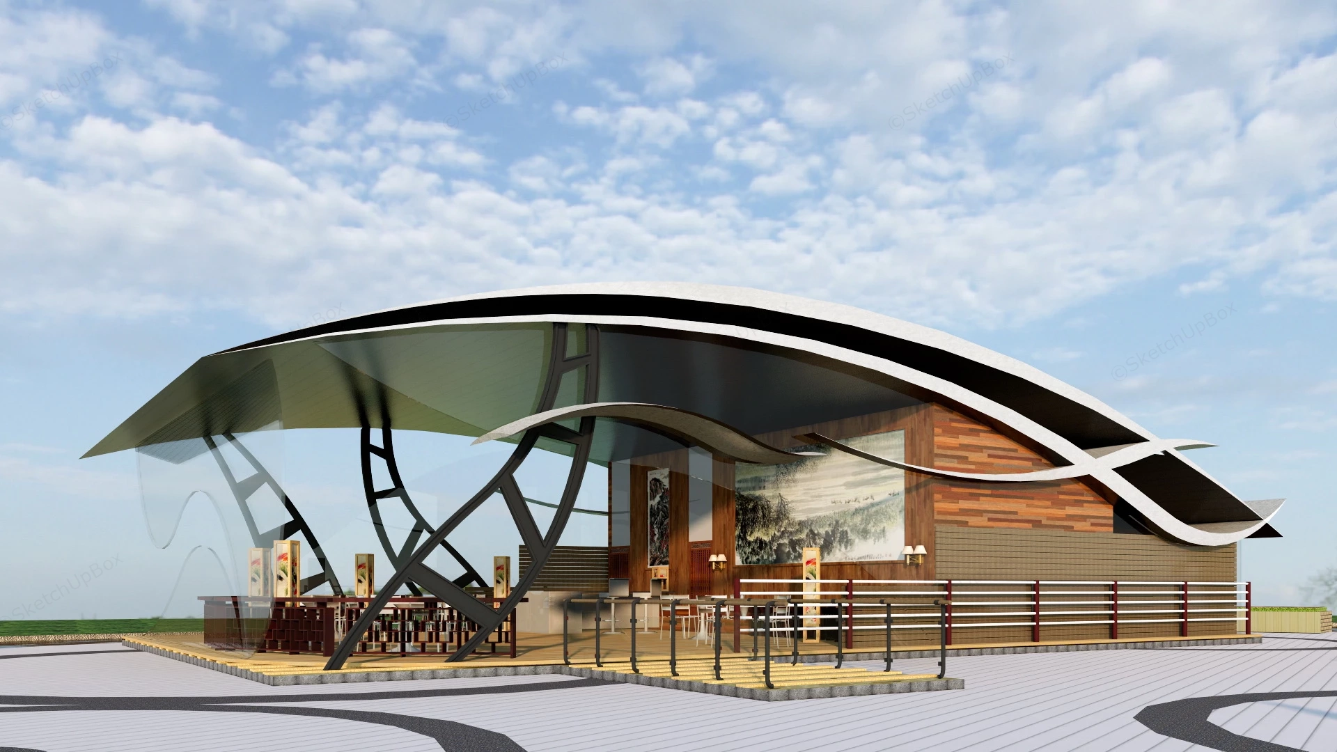 Mid Lake Island Restaurant sketchup model preview - SketchupBox