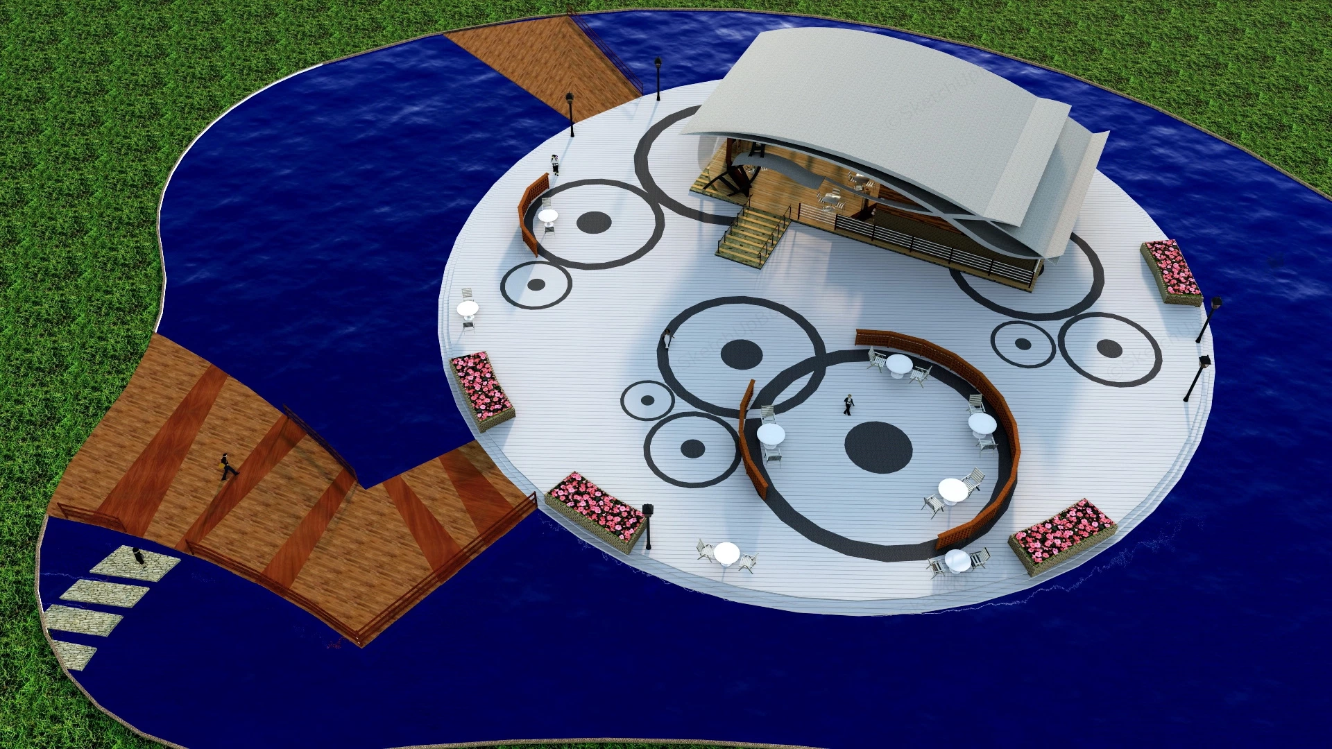 Mid Lake Island Restaurant sketchup model preview - SketchupBox