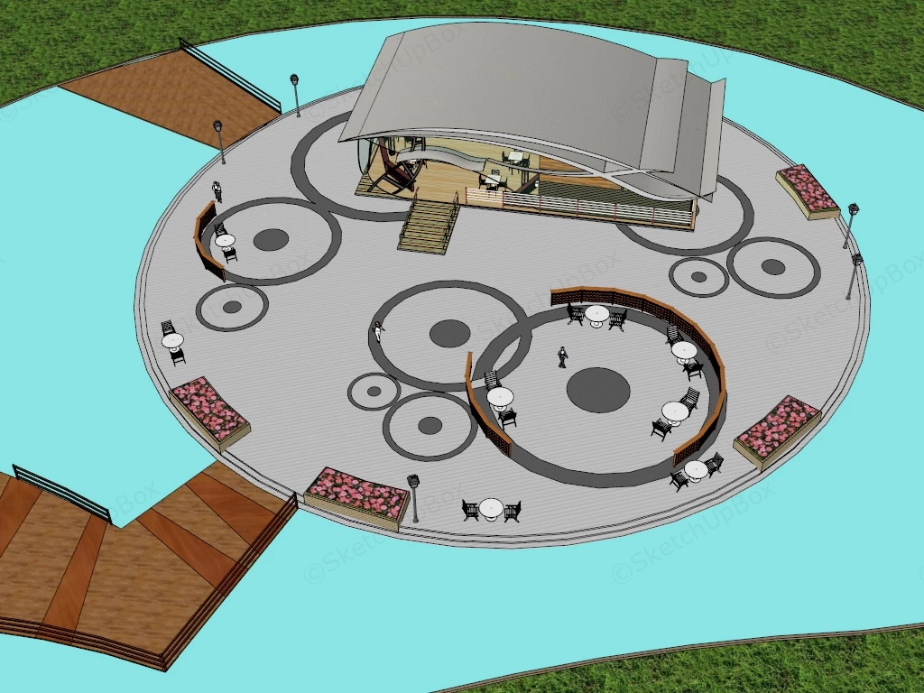Mid Lake Island Restaurant sketchup model preview - SketchupBox