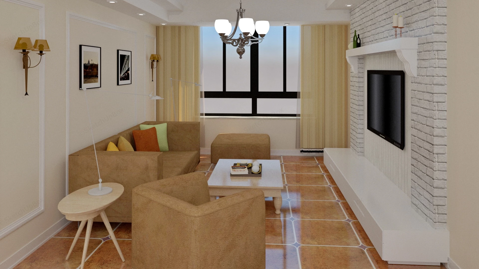 American Country Living And Dining Room sketchup model preview - SketchupBox