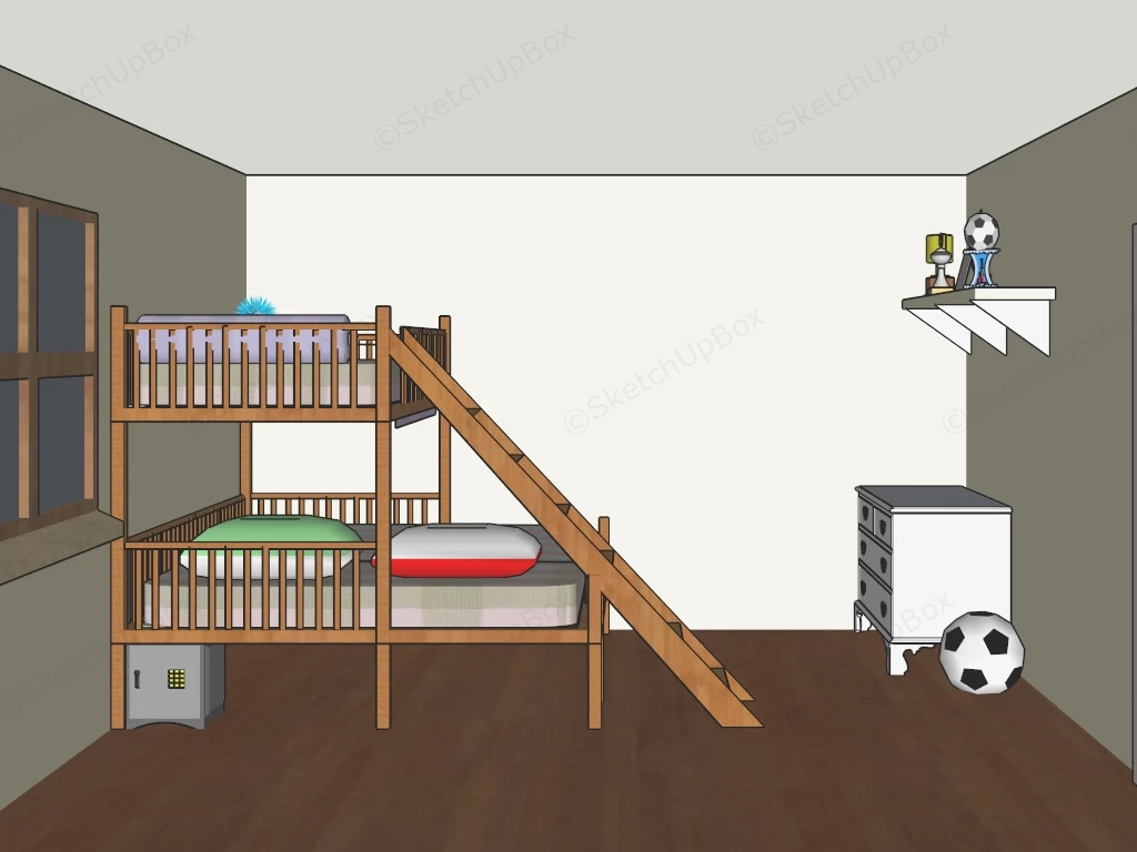 Bunk Bed Boys Room sketchup model preview - SketchupBox
