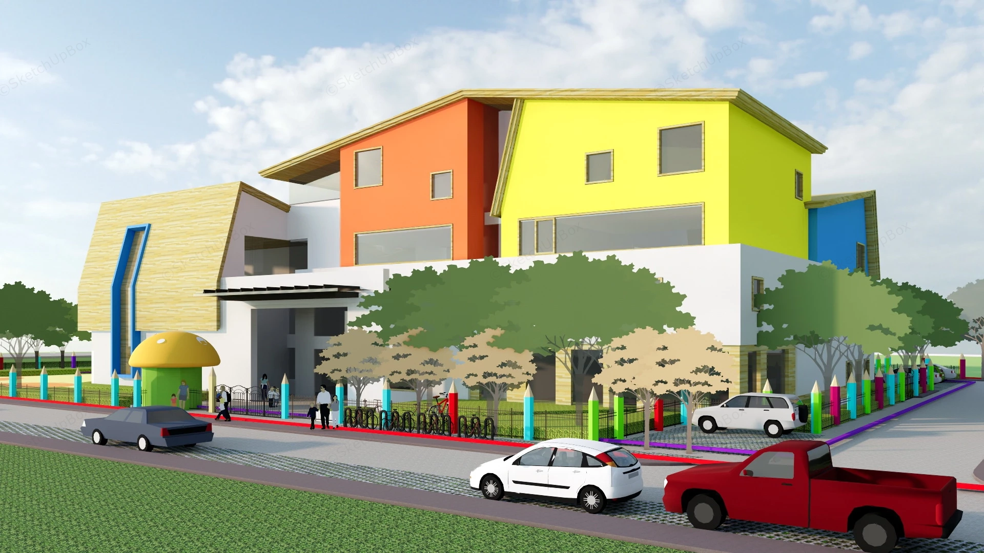 Bright Colored Kindergarten Building sketchup model preview - SketchupBox