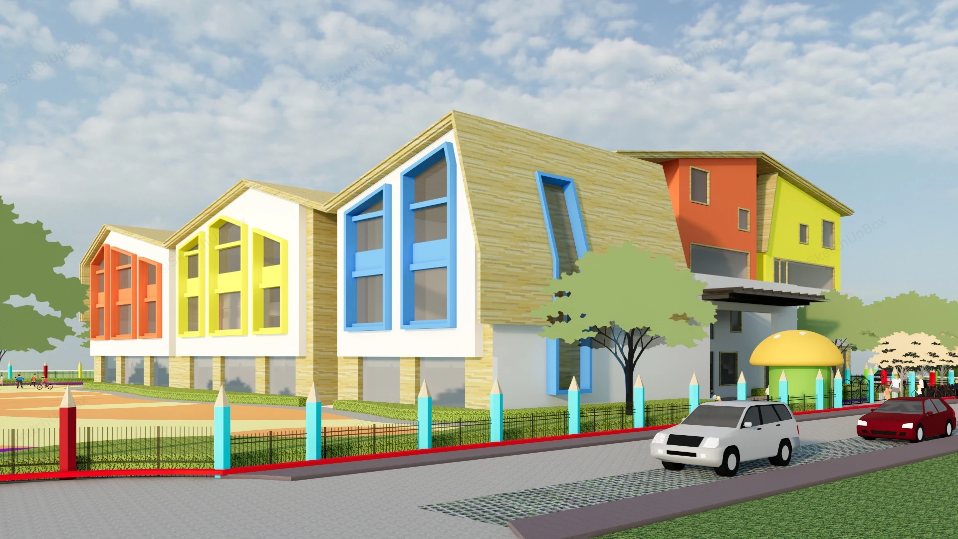 Bright Colored Kindergarten Building sketchup model preview - SketchupBox