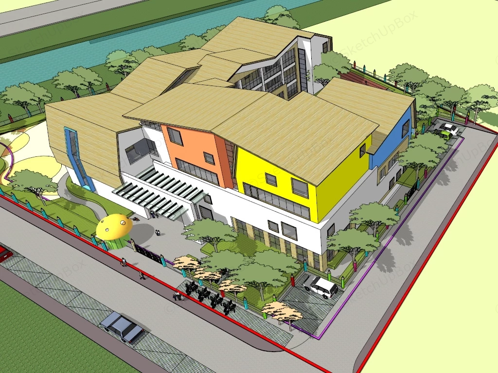 Bright Colored Kindergarten Building sketchup model preview - SketchupBox