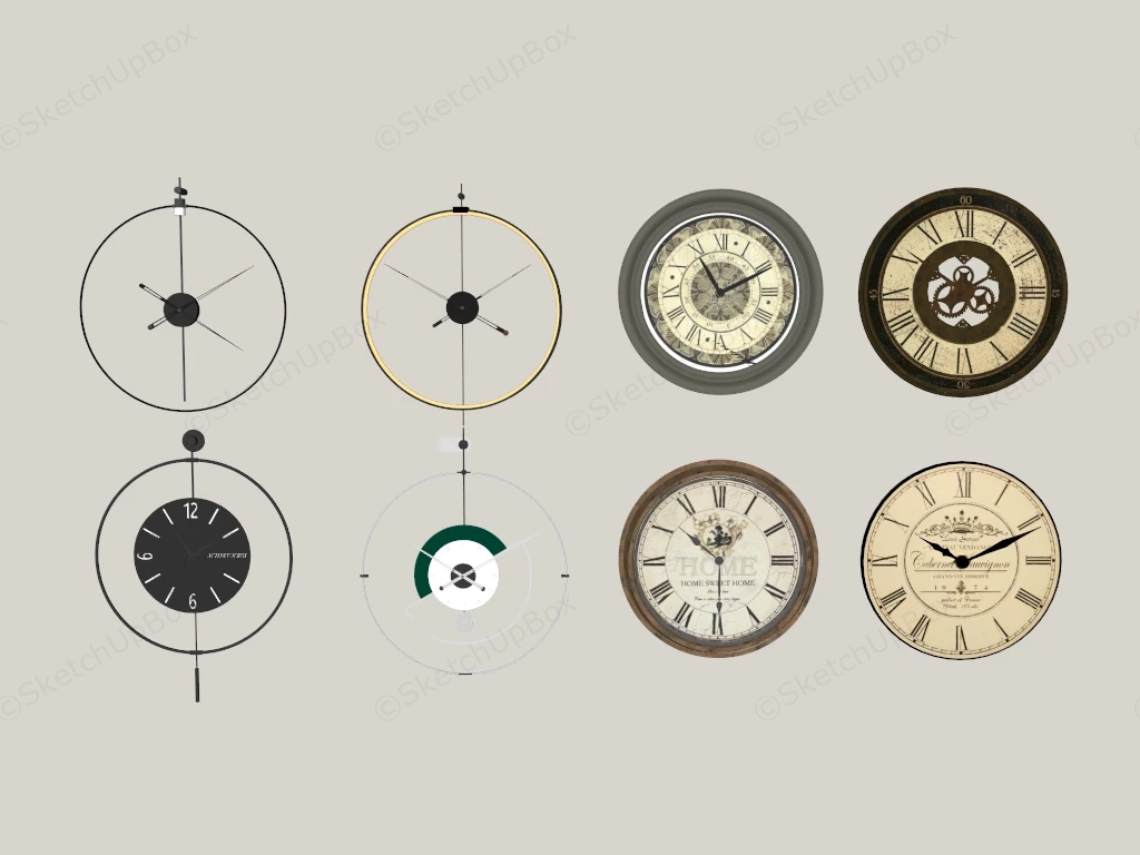 Decorative Wall Clocks sketchup model preview - SketchupBox