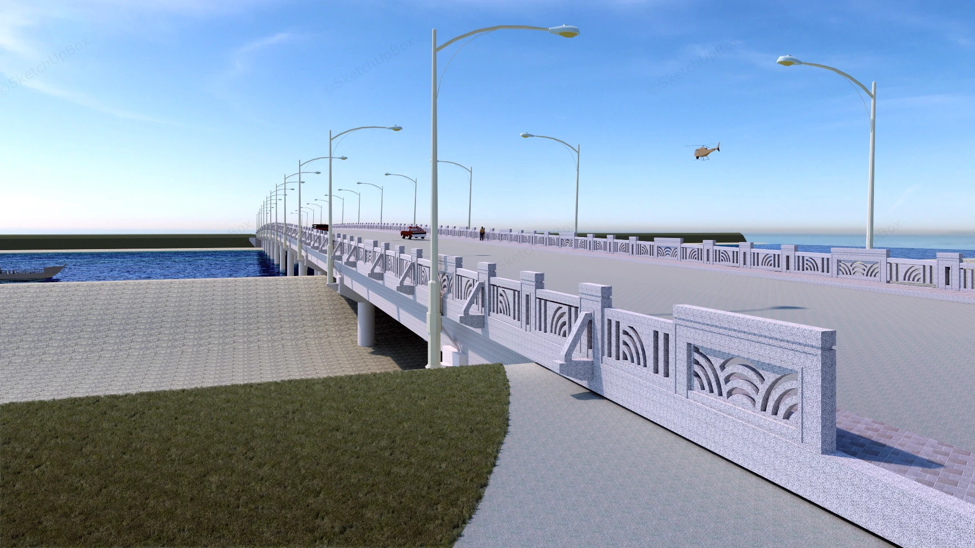 Modern River Bridge sketchup model preview - SketchupBox