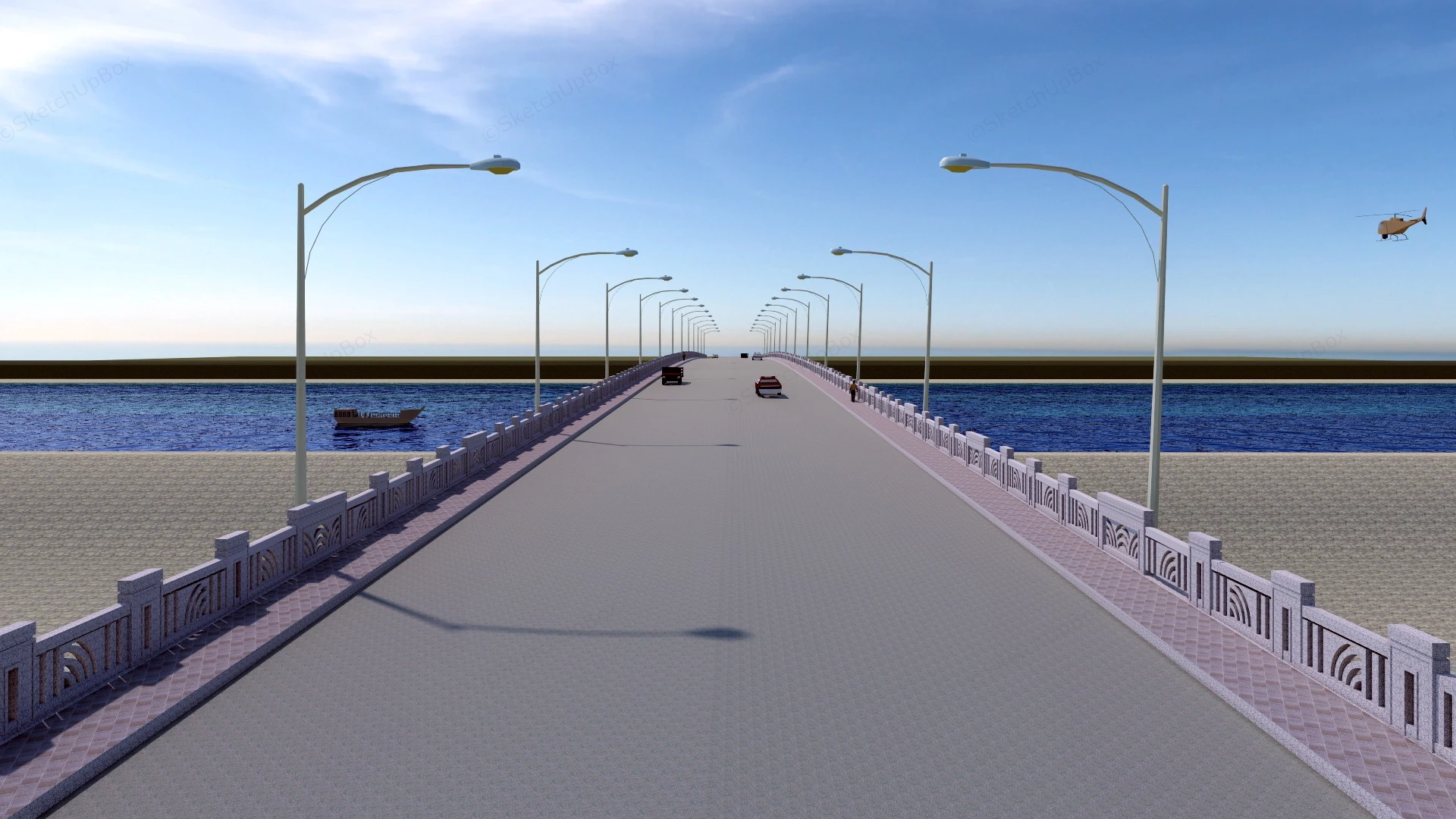 Modern River Bridge sketchup model preview - SketchupBox