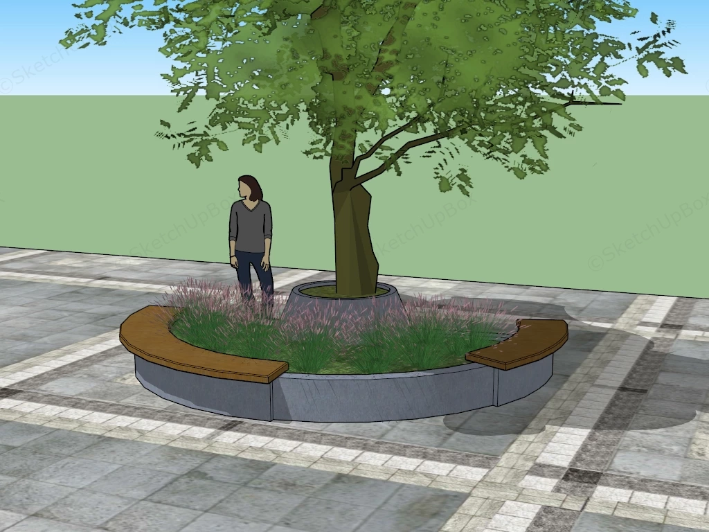 Half Round Tree Bench sketchup model preview - SketchupBox