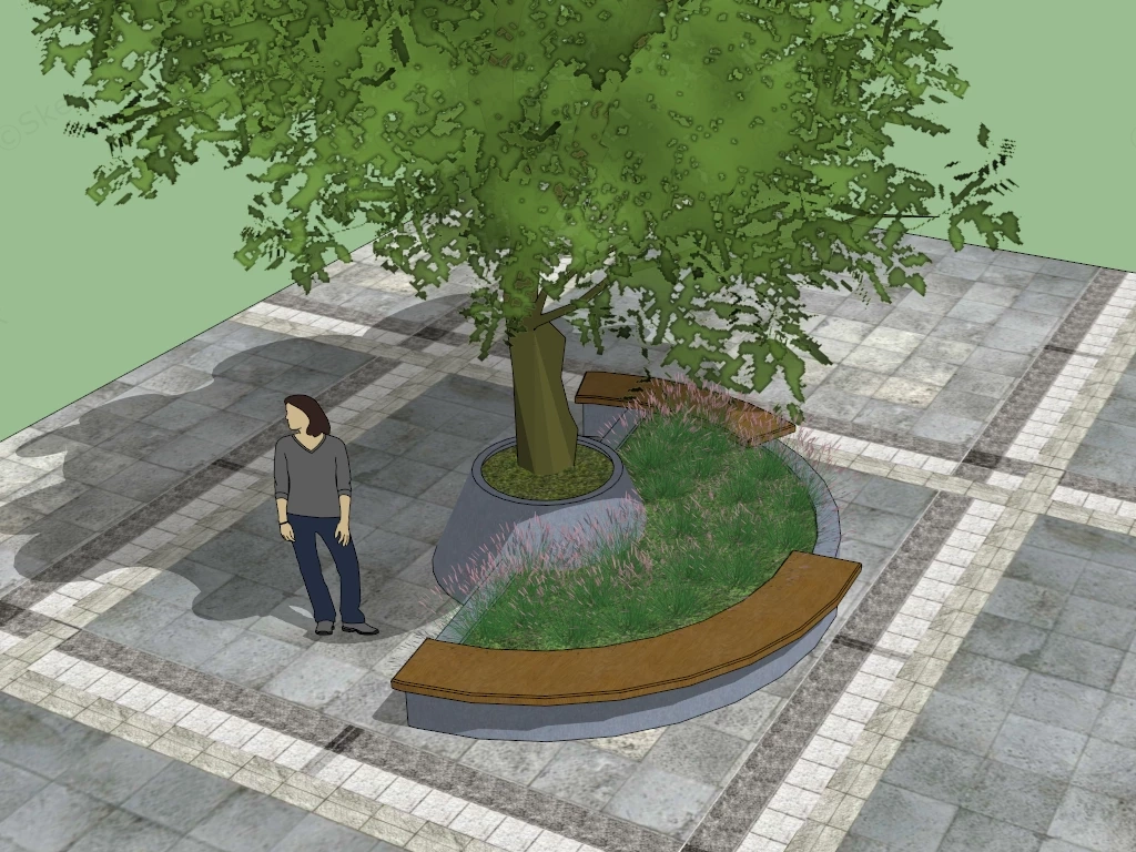 Half Round Tree Bench sketchup model preview - SketchupBox