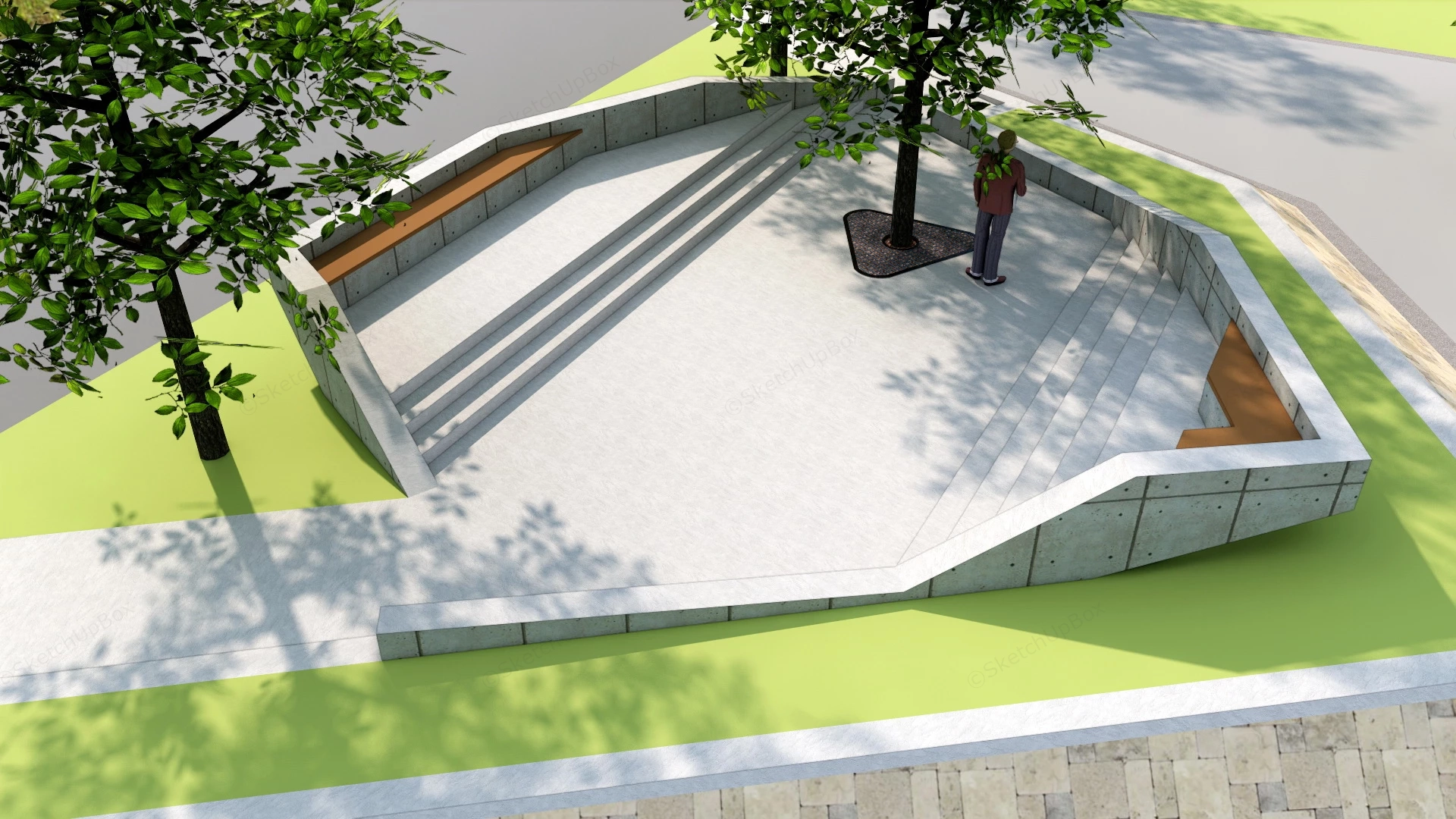 Concrete Park Bench sketchup model preview - SketchupBox