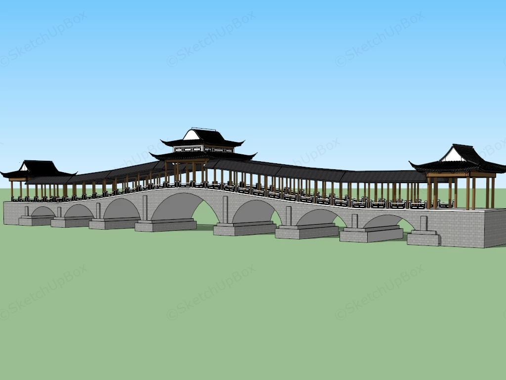 Chinese Covered Bridge sketchup model preview - SketchupBox