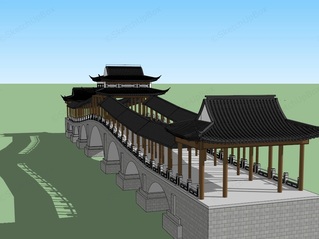 Chinese Covered Bridge sketchup model preview - SketchupBox