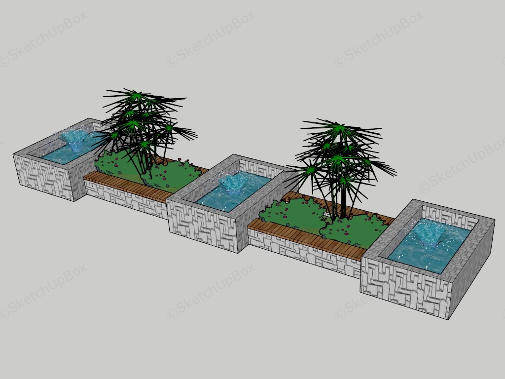 Fountain With Bench sketchup model preview - SketchupBox