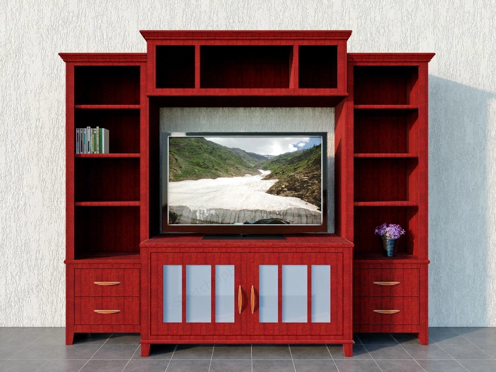 Classic TV Wall Unit Entertainment Center sketchup model preview - SketchupBox