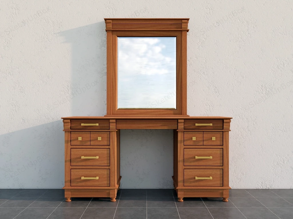 Traditional Wooden Dressing Table sketchup model preview - SketchupBox
