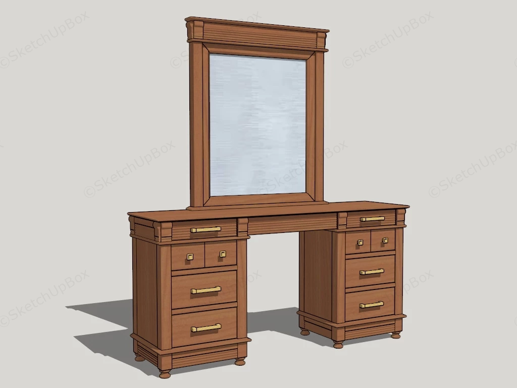 Traditional Wooden Dressing Table sketchup model preview - SketchupBox