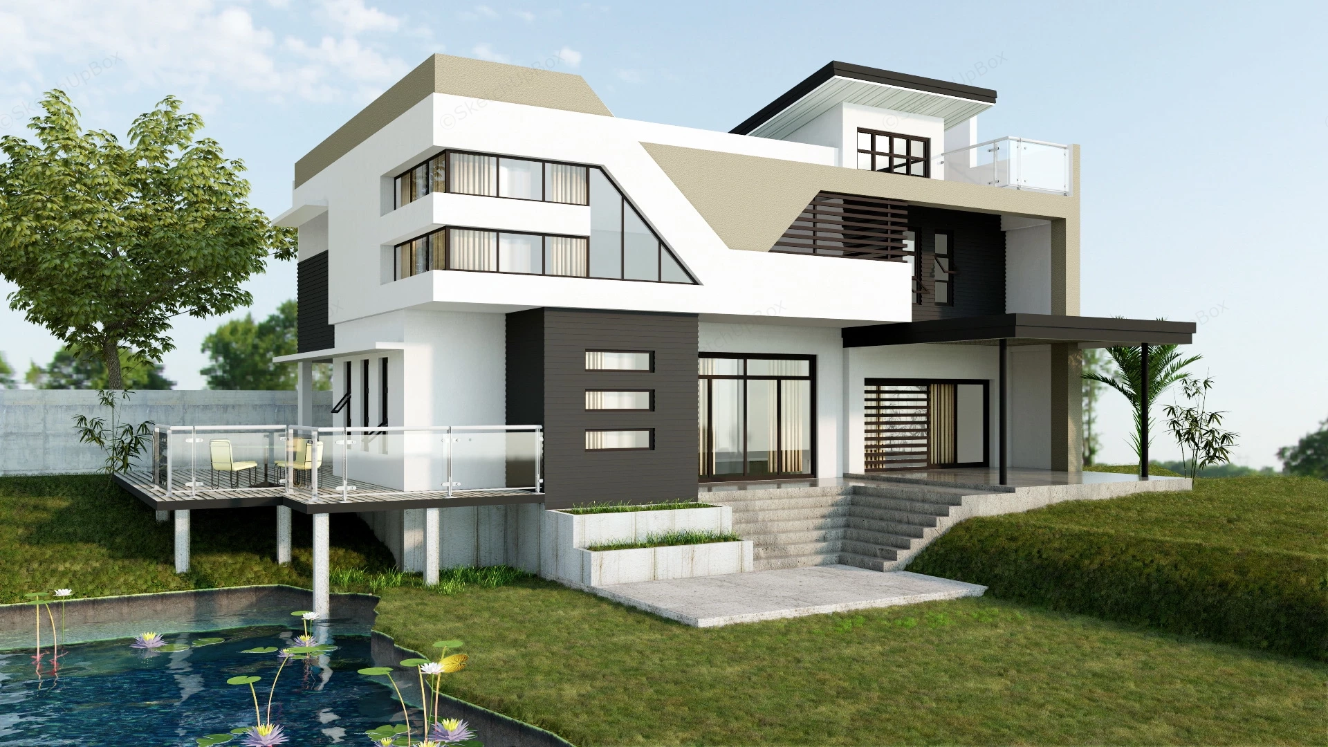 Modern Country Villa sketchup model preview - SketchupBox