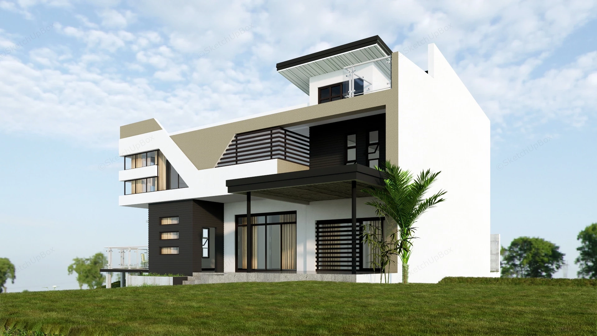 Modern Country Villa sketchup model preview - SketchupBox