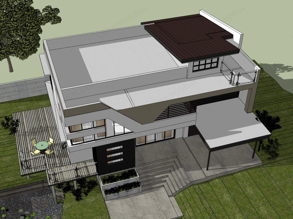 Modern Country Villa sketchup model preview - SketchupBox