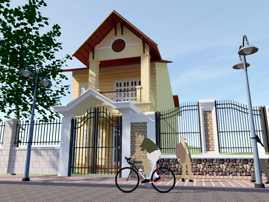 2 Storey Narrow Lot House sketchup model preview - SketchupBox