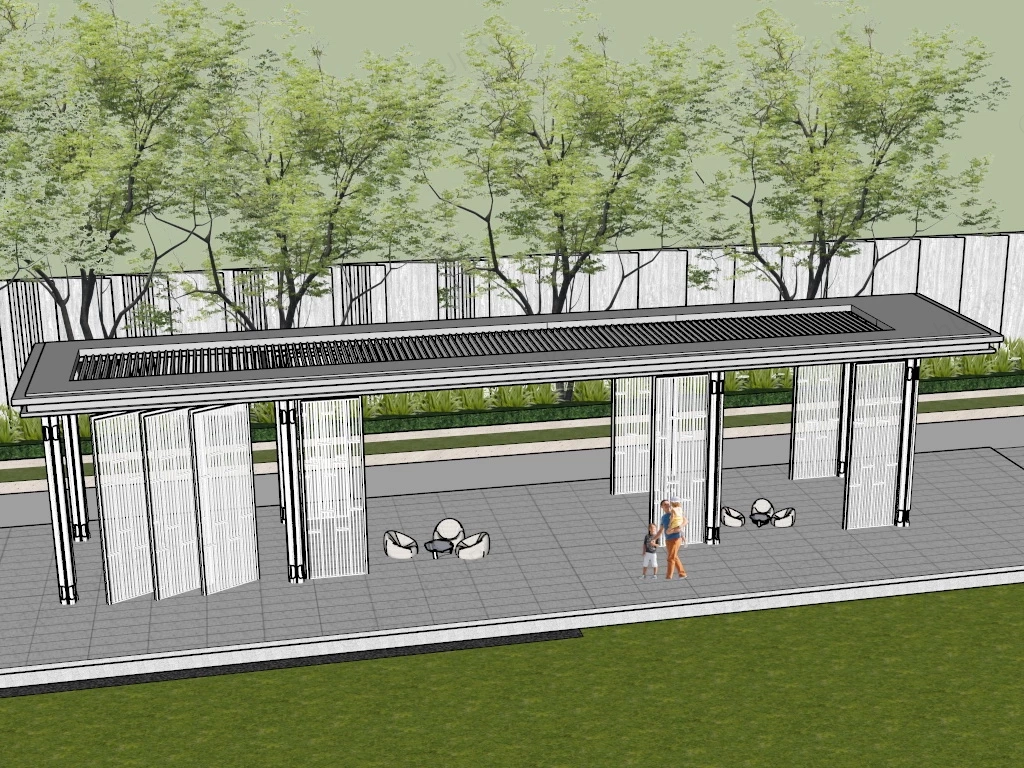 Long Pergola Design sketchup model preview - SketchupBox