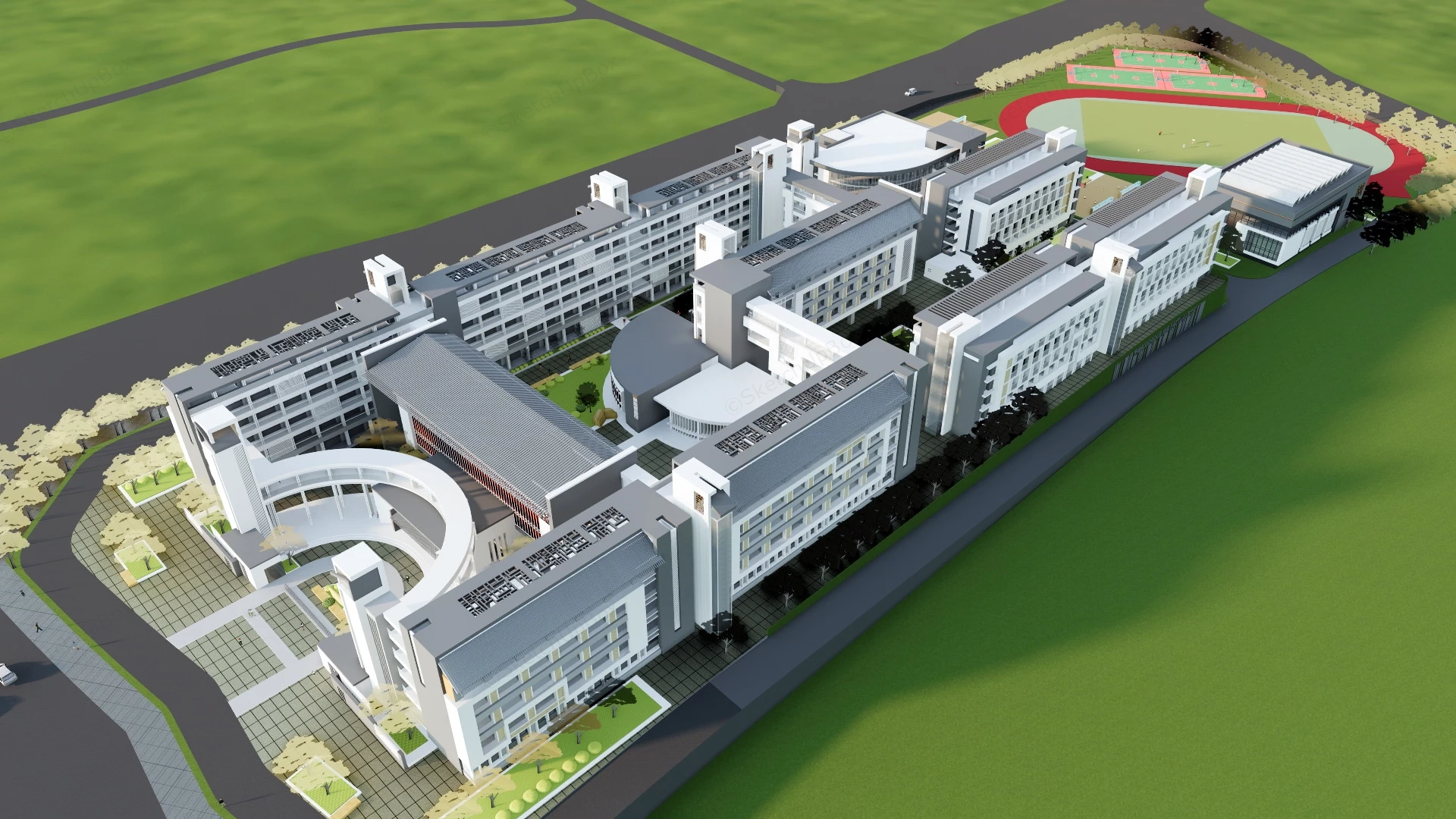 Secondary School Building Plan sketchup model preview - SketchupBox