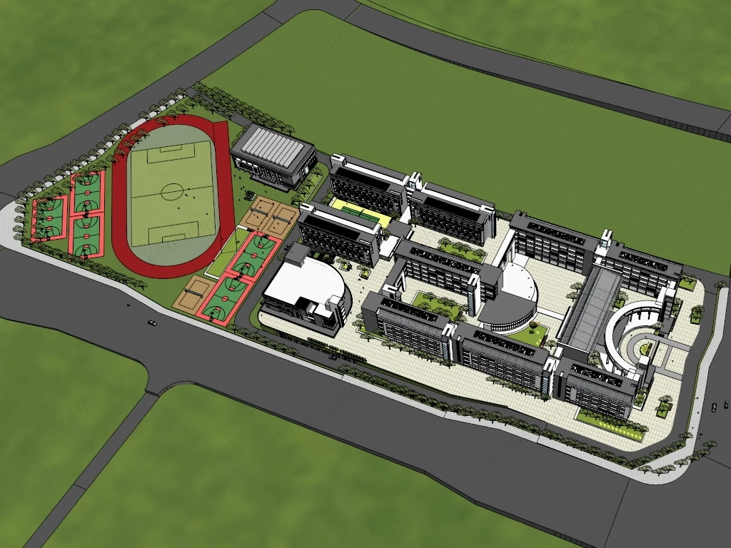 Secondary School Building Plan sketchup model preview - SketchupBox