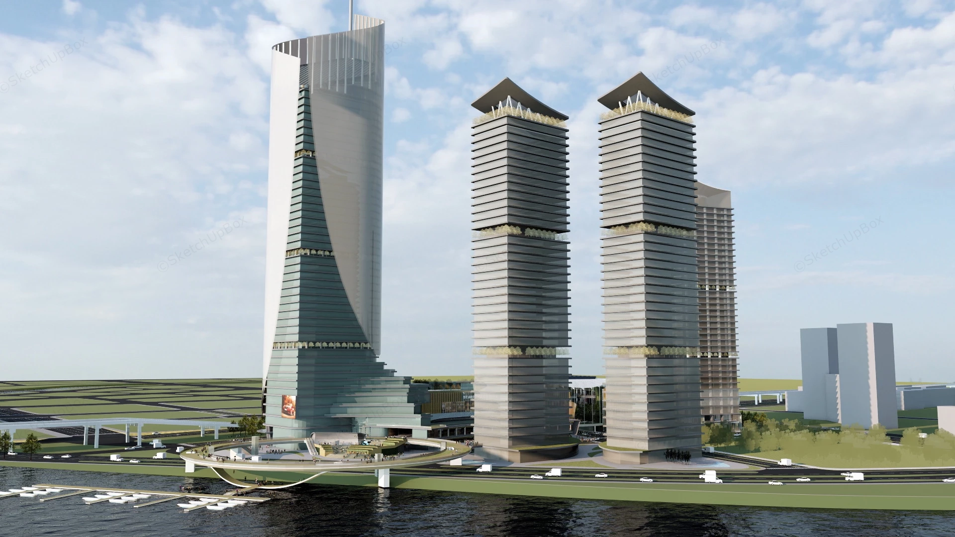 Riverside CBD Buildings sketchup model preview - SketchupBox