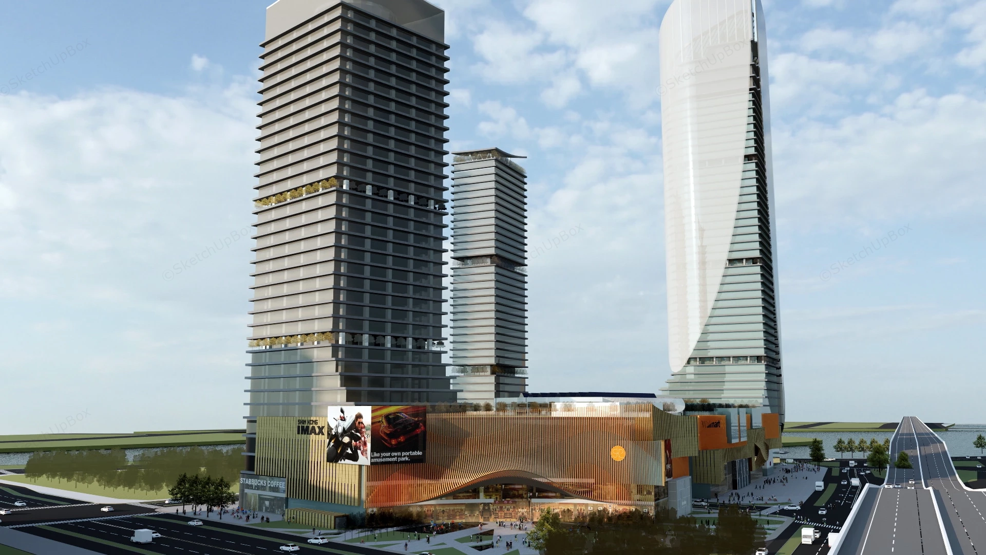 Riverside CBD Buildings sketchup model preview - SketchupBox