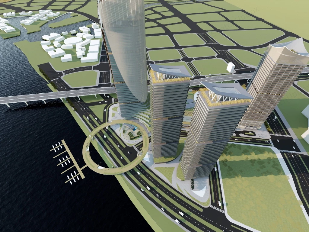 Riverside CBD Buildings sketchup model preview - SketchupBox